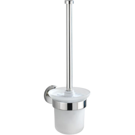 Porte-brosse WC mural Bosio Shine en inox brossé avec brosse en verre dépoli – sans perçage