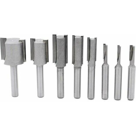 Jeu de 8 fraises droites 1/4" pour défonceuse – Coupe flush, rainurage et affleurement (1/4)