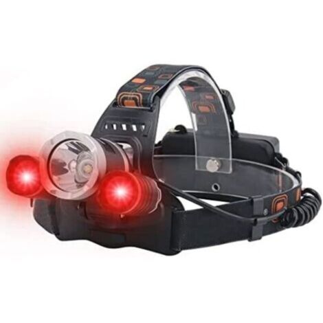 Lampe frontale rechargeable 5000 lumens LED blanche et rouge, 3 modes, pour chasse, course et camping (1/4)