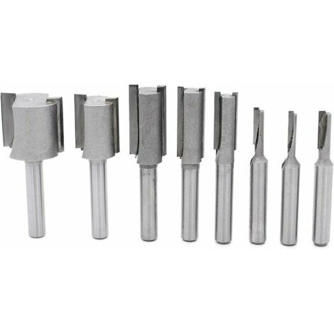 Jeu de 8 fraises droites 1/4" pour défonceuse et affleureuse – Coupe droite, Dado, bois (1/4)