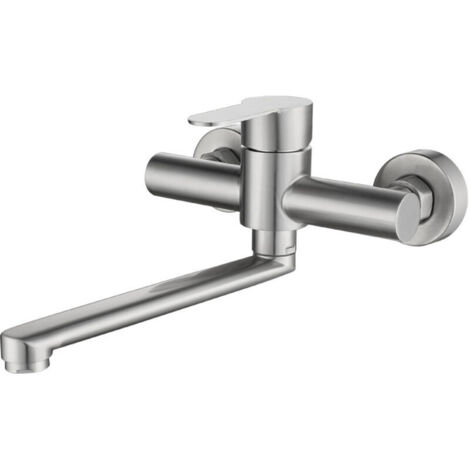 Robinet mural de cuisine Sollbry en inox brossé, pivotant 360°, mitigeur eau chaude/froide, trous réglables (1/4)