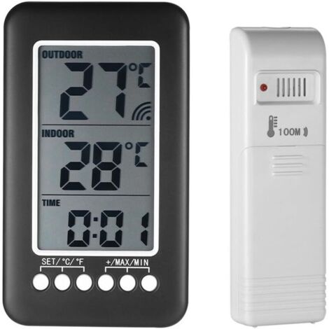 Horloge thermomètre numérique sans fil intérieur/extérieur – Écran LCD, mesure précise en ℃/℉ (1/4)