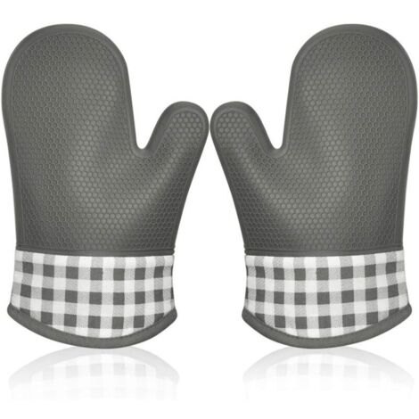 Gants de cuisine en silicone anti-chaleur épais – Gris – Paire pour four et barbecue (1/4)