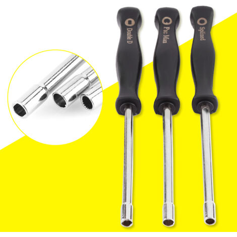 Kit de 3 Tournevis de Réglage pour Carburateur – Embouts Splined, Double D et Pacman – Poignée Antidérapante – 15,2 cm – Noir/Argent (1/5)