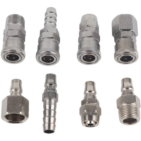 Raccords Rapides Pneumatiques 1/2" BSP Étain 8 Pièces Argent (1/5)