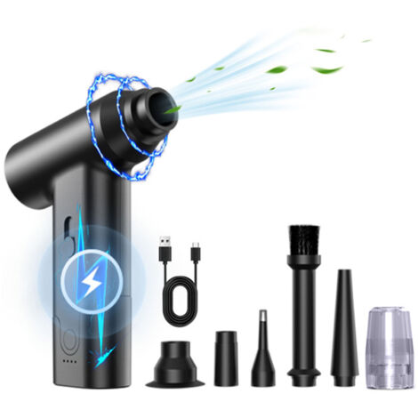 Souffleur poussière électrique multifonction sans fil avec 6 accessoires, batterie 4000 mAh, alliage aluminium, 110000 RPM, pour nettoyage clavier, PC, voiture et intérieur. (1/5)