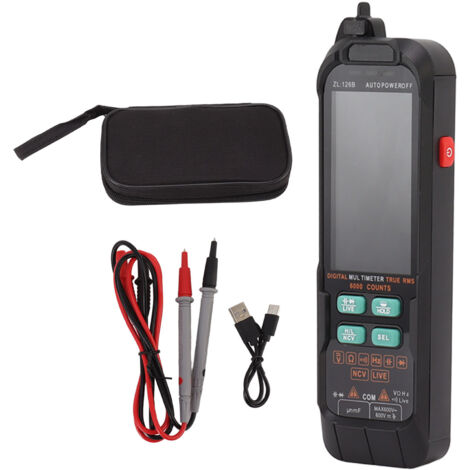 Multimètre numérique portable - écran rétroéclairé grand format - test de câble vivant - mesure V/A C/Cc 0-600V - ABS 16.2 cm - avec sac et câble USB (1/5)