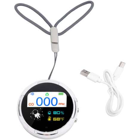 Détecteur de CO Portable Etanche 1000mAh Rechargeable Mini Métre Testeur pour Voiture Camping Tente Maison Blanc (1/5)