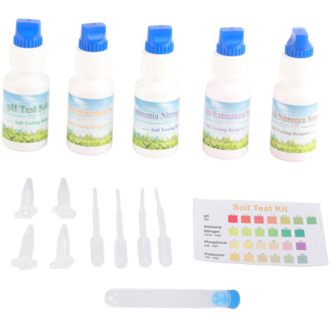 Kit de Test de Sol Complet pour Analyse NPK et pH  Mesure d'Azote, Phosphore et Potassium en Temps Réel  Inclus 5 Solutions Liquides, Tube et Accessoires pour Jardinage, Agriculture