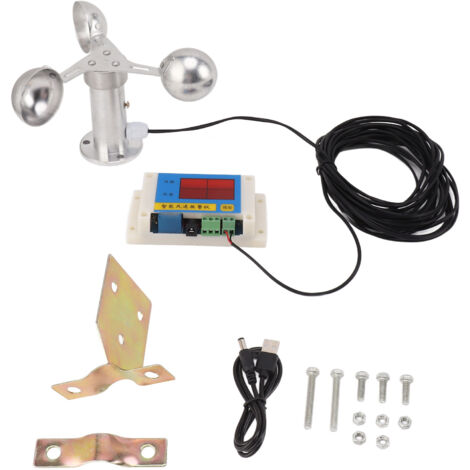 Anémomètre de Grue à Tour avec Alarme et 3 Coupes en Aluminium pour Mesure de Vitesse du Vent - 5V USB, Fixation Incluse