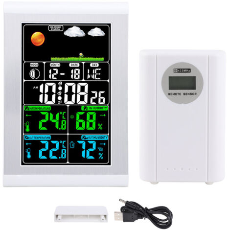 Station Météo Intelligente Numérique – Horloge Température Hygrométrie Intérieur/Extérieur avec Affichage Mur et Capteur Sans Fil 100m (1/5)
