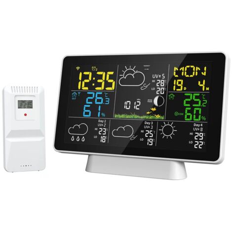 Station Météo WiFi Intérieure/Extérieure avec Capteur sans Fil - Affichage Numérique de Température, Hygromètre, Horloge, Alarme et Prédiction Météo (1/5)