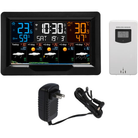 Horloge Météo Connectée WiFi avec Capteur Extérieur, Cadran Digital pour Température Humidité Pression Atmosphérique Alarme Givre, Modèle ABS 668g, US Plug (1/5)