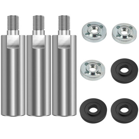 Tige d'Extension pour Meuleuse d'Angle Universelle M14 - 80mm - Acier 45 Argenté - Lot de 2 Pièces avec Flasque et Écrou de Sécurité pour Polissage et Meulage Profond