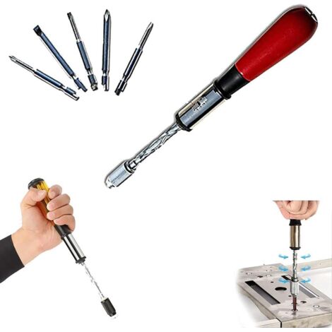 Tournevis à Ratchet Semi-Automatique avec 5 Embouts Interchangeables - Manche Ergonomique et Matière Acier Allié Chrome-Vanadium - Réglage Poussée/Traction - Idéal pour Boîte à Outils (1/5)