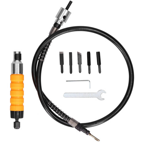 Gouge Électrique pour Bois avec Flexible et 5 Ciselets - Set d'Outil de Sculpture sur Bois avec Câble Souple - Manche Antidérapant, Longueur 16cm, Kit Complet