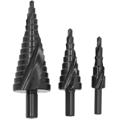 Set de 3 Forets à Gradins Spirales en Acier Rapide HSS, Double Rainure, Diamètres de Queue 6/8/10 mm, pour Métal, Bois et Plastique (1/5)