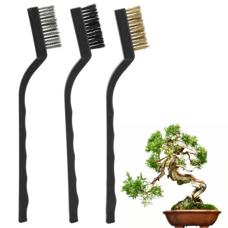 Brosse Fil 3 Pièces avec Poignée Plastique pour Nettoyage Tronc Arbre Bonsai Outil Jardin Acier Inoxydable 17cm Trous Rangement (1/5)