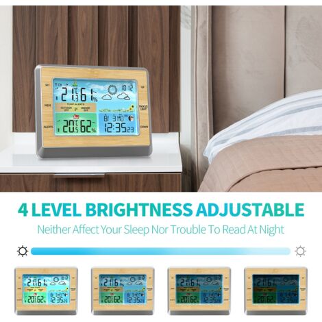 Station Météo sans Fil avec Horloge - Station Météo Intelligente 6 Pouces Écran LED Couleur Réglable Intérieur Extérieur Hygromètre Thermomètre (1/4)