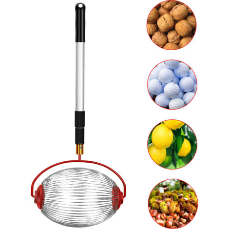 Ramasse-noix avec Panier 32x19cm et Tige Télescopique 48-105cm, Collecteur de Fruits à Coques en Acier Inoxydable pour Noix 1-5cm (1/5)