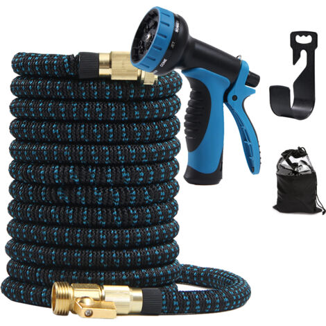 Tuyau d'arrosage extensible 30m Bleu - Tuyau réductible, robuste et flexible pour jardin, nettoyage maison et voiture (1/5)