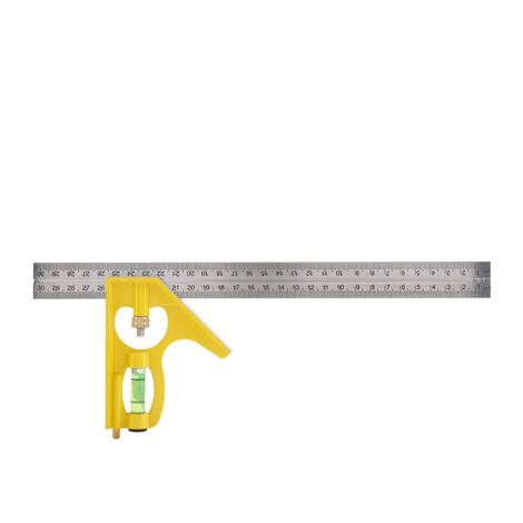 Équerre Combinée Ajustable Métal 300mm, Équerre à Angle Droit Outil de Mesure Ingénieur Règle de Niveau Incrustée (Jaune) (1/5)