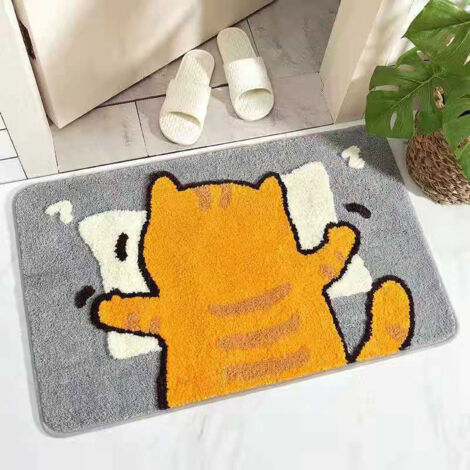 Tapis de bain - Bean Cat - 40x60cm - Absorbant haute densité en fausse cachemire - Lavable en machine - Motif animalier mignon - Accent de salle de bain (1/5)