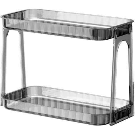 Organisateur de Maquillage Transparent à 2 Étagères Démontable, Étagère de Toilette Moderne pour Table Vanité en PET Gris Fumé - Grande Capacité de Rangement (1/5)