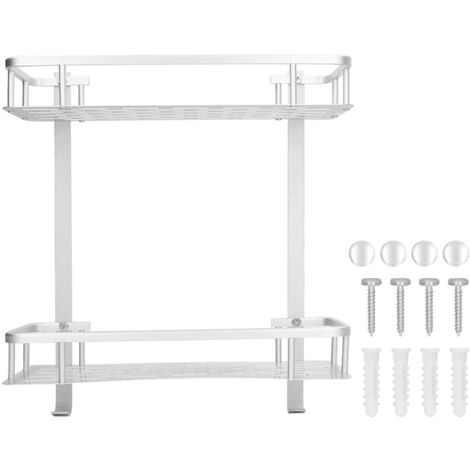 Étagère Murale Flottante 2 Niveaux en Aluminium Brossé avec Crochets - Support de Rangement pour Cuisine, Salle de Bain, Salon (1/5)