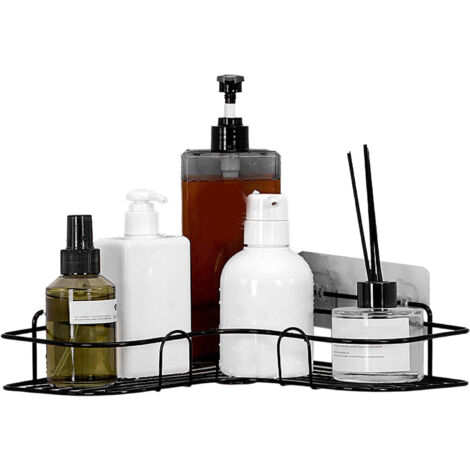 Étagère de Salle de Bain Murale Flottante sans Perçage - Support de Stockage Coin Douche - Acier Carbone Noir (1/5)