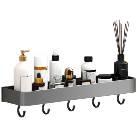 Étagère Murale de Salle de Bain, Rangement Douche Aluminium Flottant Gris 30cm, Capacité de Stockage Grand Format, Conception Drainée, Installation sans Perçage (1/5)