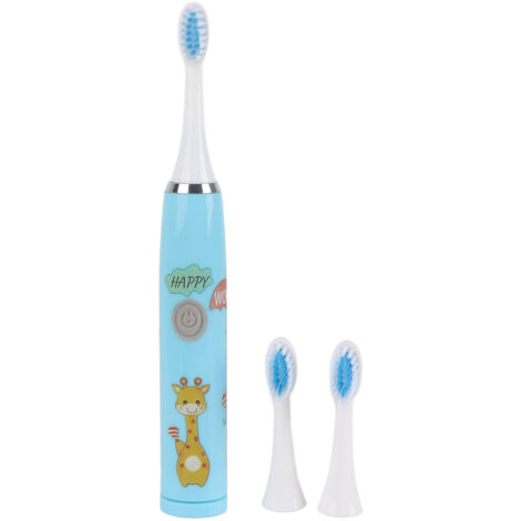 Brosse à Dents Électrique Enfants Sonic Automatique Cartoon avec 3 Têtes de Brosse pour Enfants 6-12 Ans, Bleu Cerf, Corps Étanche