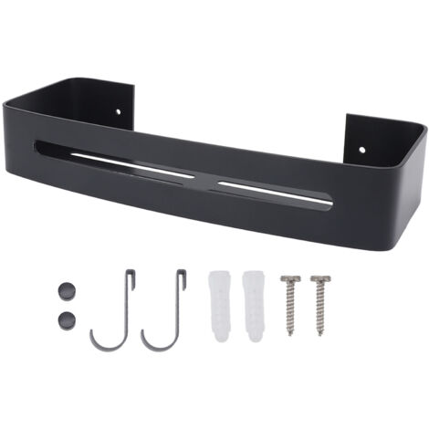 Étagère Murale Salle de Bain Douche - Porte-Étagère Flottant Aluminium Noir, 32cm, avec Crochets, Facile à Installer (1/5)