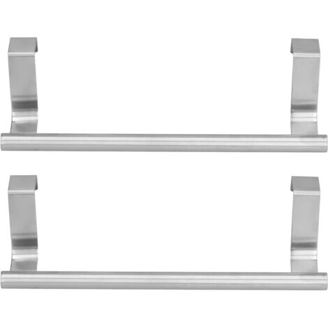 Porte-serviettes sans perçage en acier inoxydable - Lot de 2 pour salle de bain, 23 cm, fixation sur porte ou meuble, finition brossée anti-rouille.