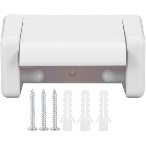 Porte-Rouleau de Papier Toilette Murale, Support Hygienique ABS Blanc avec Couvercle Anti-Poussière 16.5x10x8.5cm (Lot de 1 avec Vis) (1/5)
