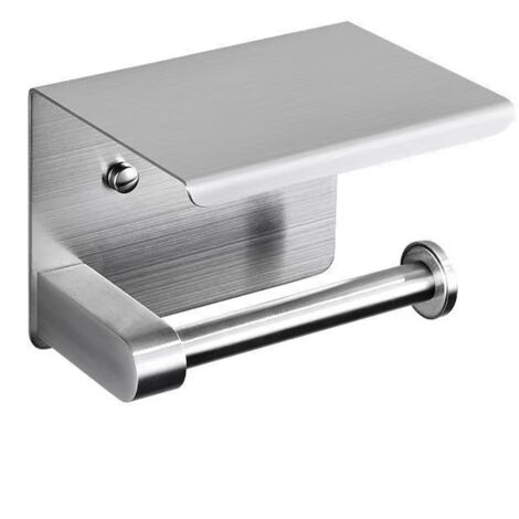 Porte-Rouleau de Toilette en Acier Inoxydable Premium avec Plateau Multifonction - Support Téléphone, Accessoire Salle de Bain Moderne (Argent/Noir, K7/C57, Installation Facile) (1/5)