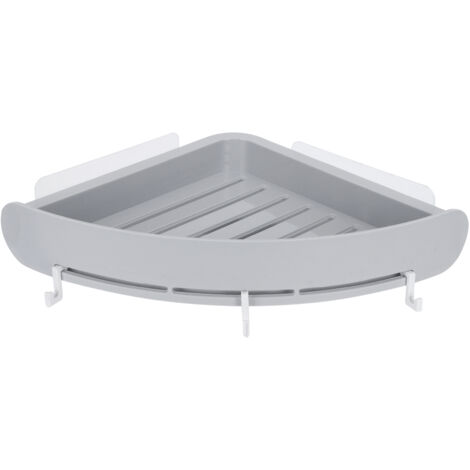 Organisateur de Douche Rack d'Angle Sans Percer ABS Gris 239x332mm 3kg Porte-Shampoing avec Crochets (Ensemble 1x Rack + 3x Crochets) (1/5)