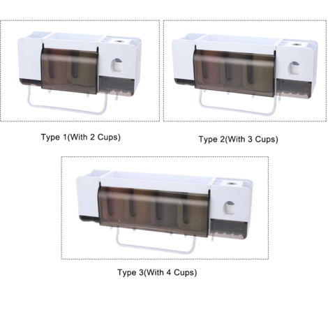 Support mural Multifonction - Rangement salles de bain avec distributeur automatique de dentifrice, porte-serviettes et 2/3/4 gobelets - en PP, PC et fibre de bambou (1/5)