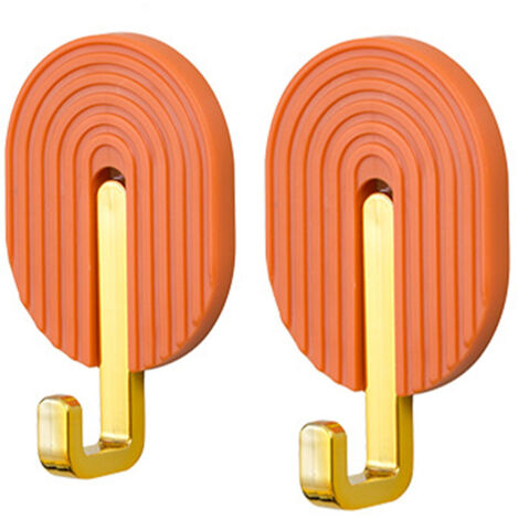 2PCS Crochet Adhésif Mural pour Salle de Bain & Cuisine, Forte Adhérence Haute Capacité, ABS Antirouille, Installation Sans Percer (Orange) (1/5)