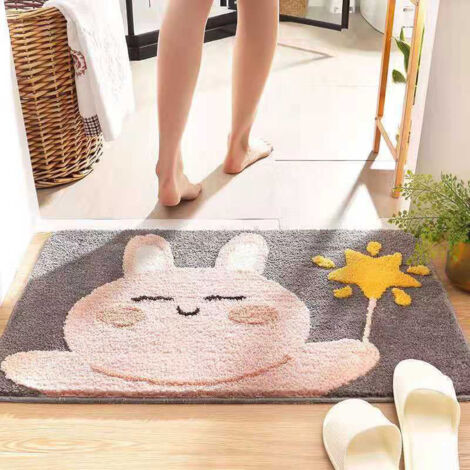Paillasson Anti-Dérapant D'Intérieur 60x40cm Épais avec Design Lapin et Étoiles pour Entrée, Chenille et Fausse Cachemire, Multicolore - Tapis de Porte Salon (1/5)