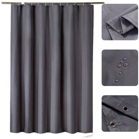 Rideau de Douche 1 Pièce en Polyester Imperméable Anti-Moisissure, Noir/Blanc/Gris (120x180cm-240x200cm) avec 8-16 Crochets (1/5)