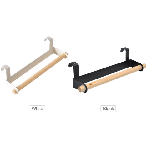 Porte-serviettes en Bois et Fer Rustique - Rangement Économique pour Cuisine/Salle de Bain - Installation Sans Perçage sur Portes/Drawers (Noir/Blanc, 26cm) (1/5)