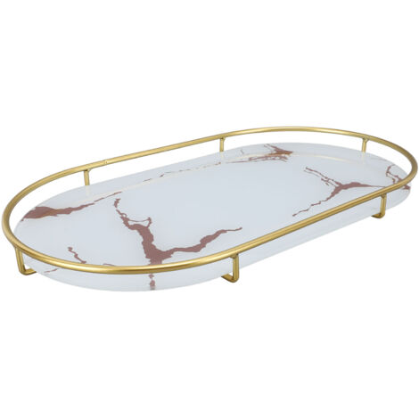 Plateau de Rangement Salle de Bain Doré Luxueux pour Savon Serviette Bijoux Maquillage avec Séparateur – Marque Maison Blanc et Verre 38x21cm (1/5)