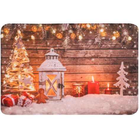 Tapis d'entrée de Noël en Flannel, 40x60cm Antidérapant et Absorbant, Décor de Foyer Cuisine Salle de Bain Salon (1/5)
