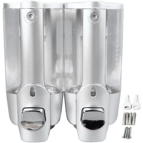 Distributeur de Savon Double à Pompe Murale pour Maison et Hôtel en Argent - Plastique Transparent (1/5)