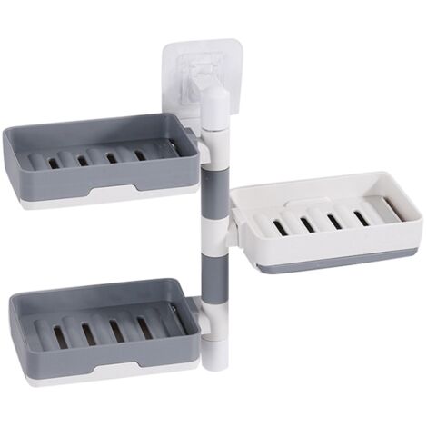 Boîte à Savon Murale Rotative 3 Niveaux en HIPS - Rangement Modulable et Drainage Rapide pour Salle de Bain (Blanc et Gris) (1/5)
