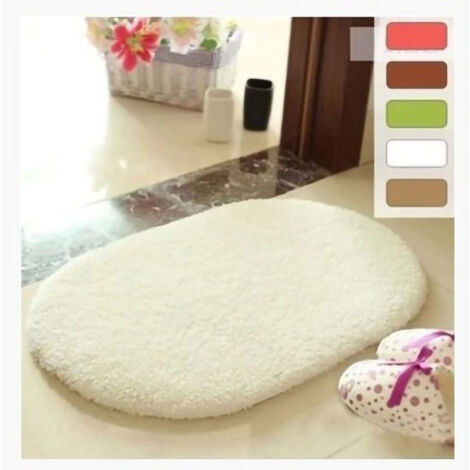 Tapis de Porte de Salle de Bain Antidérapant Plush 40x60cm Ovale Beige, Absorbant et Durable pour Cuisine et Chambre (1/5)