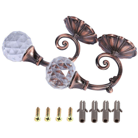 Attache-rideaux mural en métal avec cristal rouge bronze, crochet pour draperie et cintre élégant (lot de 2) - Design rétro en fer et cristal artificiel, dimensions 4x6.2cm