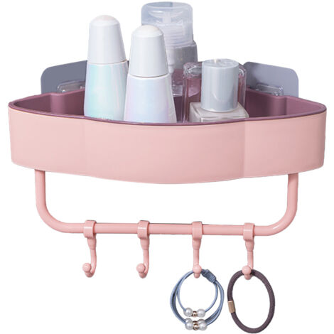 Étagère de Douche Adhésive Angulaire, Multifonctionnelle pour Salle de Bains et Cuisine - Blocage, Organisateur Murale, Plastique, Rose (1/5)