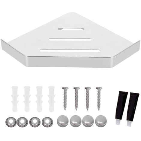 Étagère Murale d'Angle pour Douche et Salle de Bain, Support de Rangement en Acier Inoxydable Poli (Type Sans Percer ou à Fixation Murale), Portée 10kg, Dimensions 280g, Moderne et Simple (1/5)